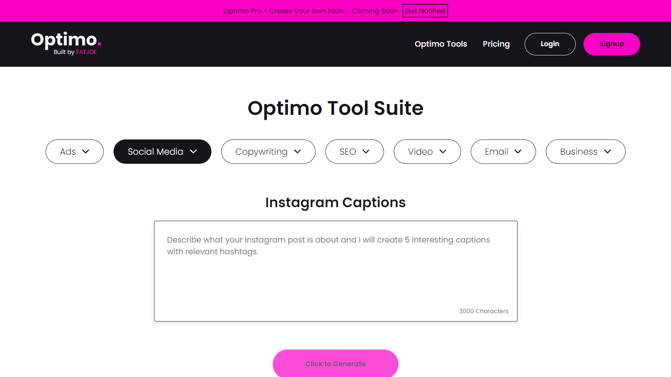 Caption Tool For Instagram | Optimo
